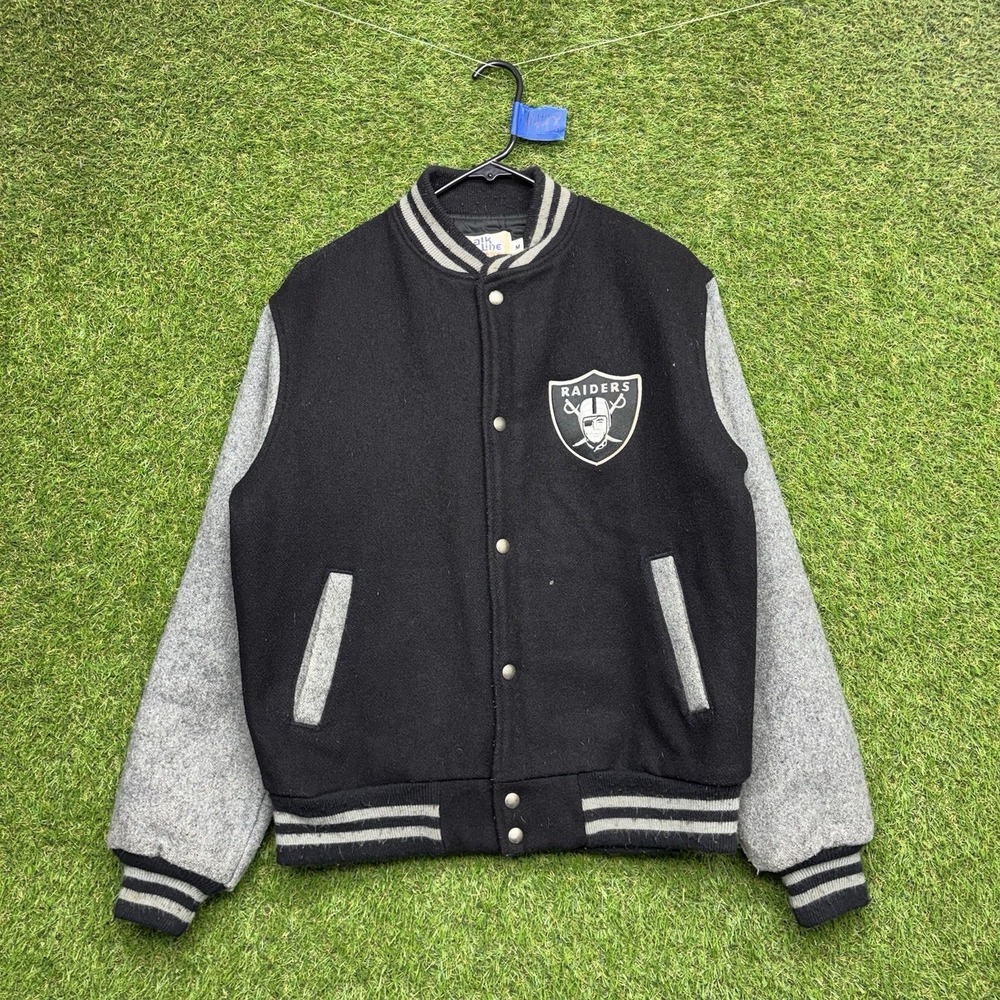 Vintage Los Angeles Raiders Varsity Jacket Mens Medium Chalk Line Snap Close 90s
